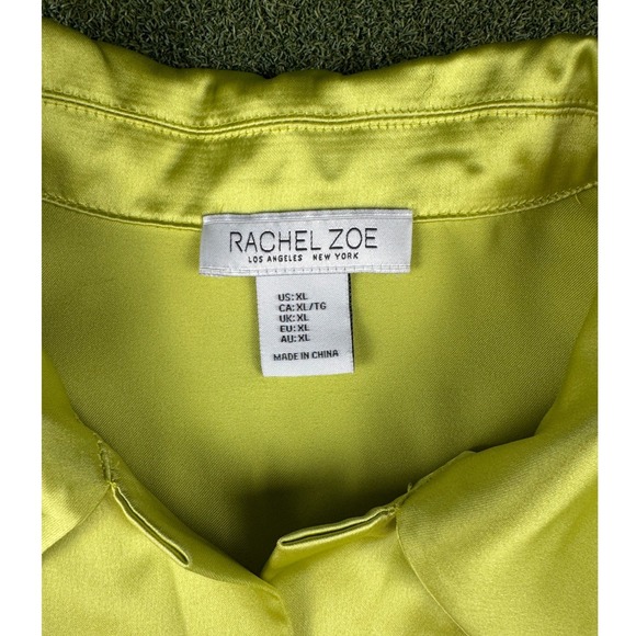 Rachel Zoe Satin Sleeveless Button Front Blouse Lime Green Womens XL Top - Picture 5 of 7